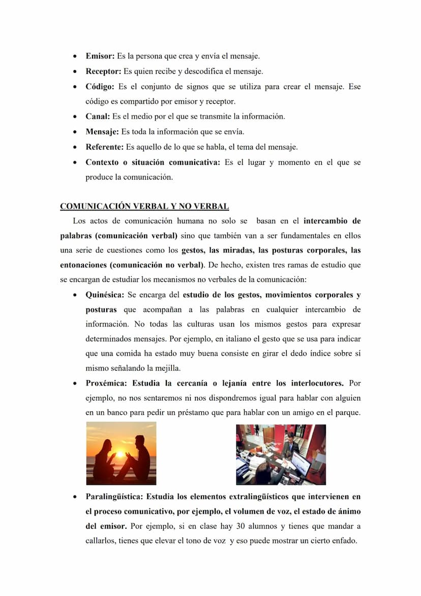 COMUNICACIÓN: La comunicación. Elementos de la comunicación.
Comunicación verbal y no verbal. Comunicación oral y escrita. El signo: definic