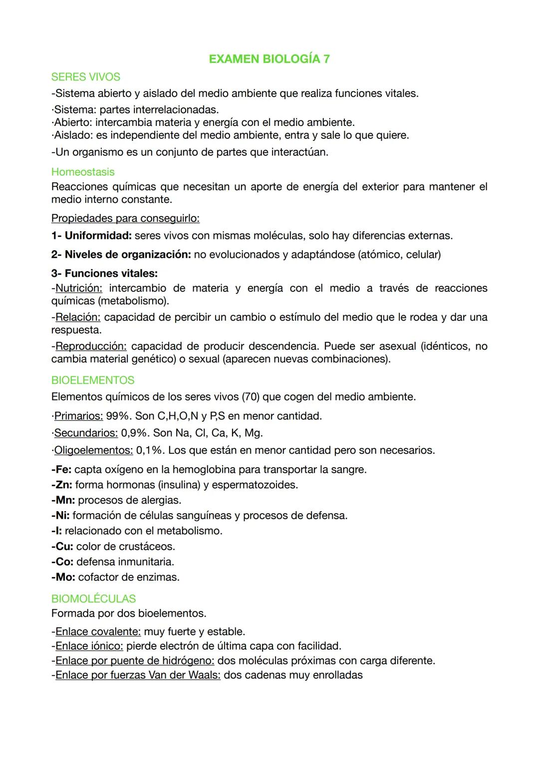 EXAMEN BIOLOGÍA 7

SERES VIVOS
-Sistema abierto y aislado del medio ambiente que realiza funciones vitales.
Sistema: partes interrelacionada