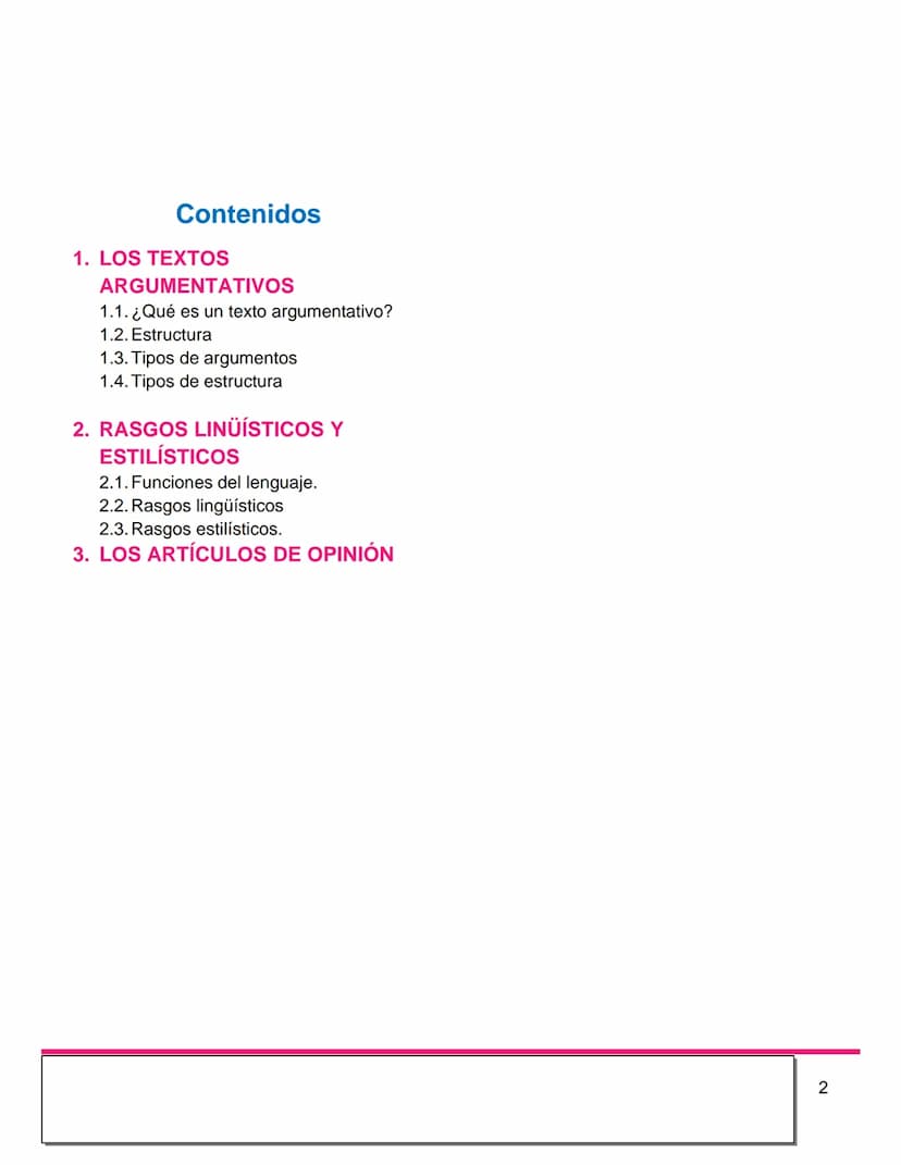 C
EL TEXTO
ARGUMENTATIVO
Los artículos de opinión
0
4º ESO, 1º BACH Y 2⁰
BACH
2022-2023 Contenidos
1. LOS TEXTOS
ARGUMENTATIVOS
1.1. ¿Qué es