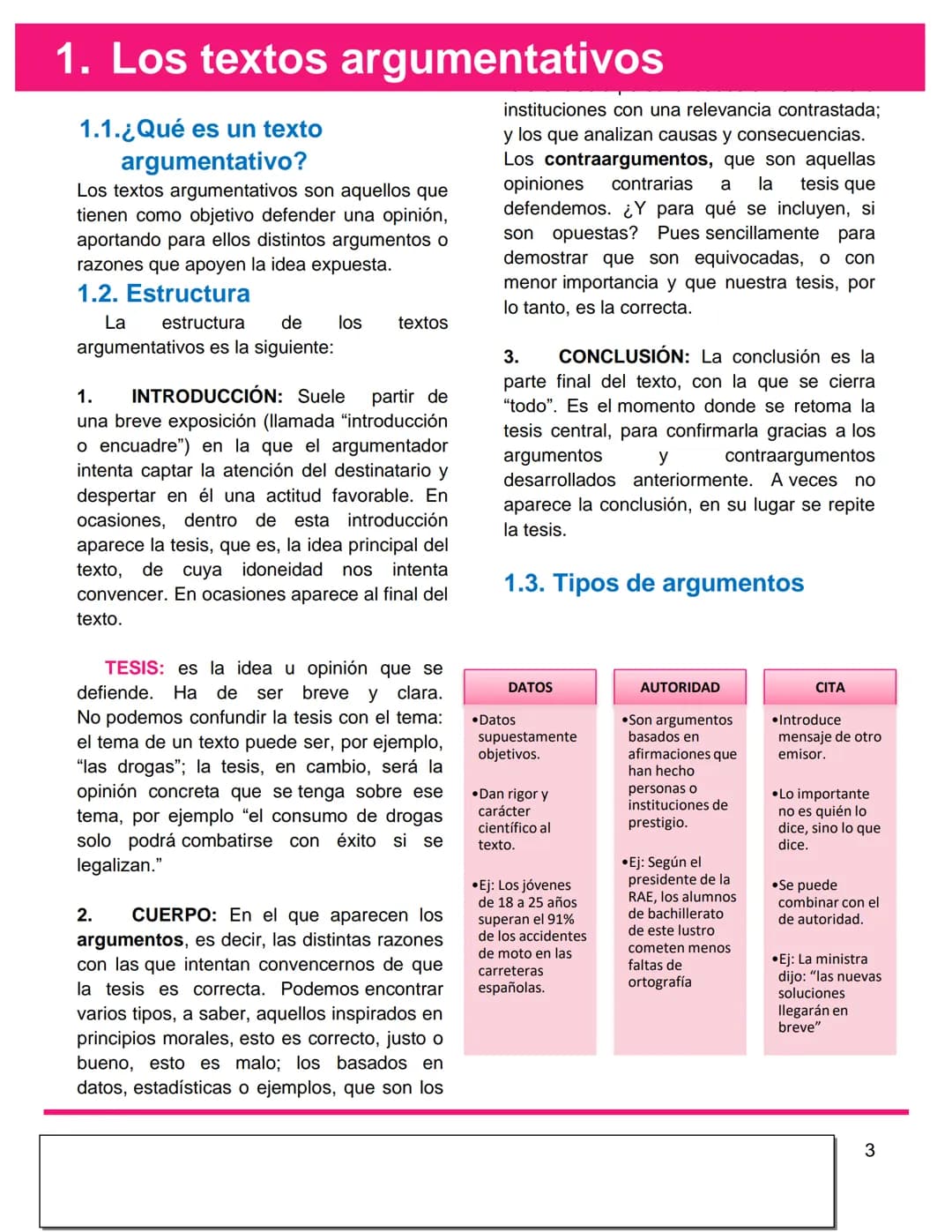 C
EL TEXTO
ARGUMENTATIVO
Los artículos de opinión
0
4º ESO, 1º BACH Y 2⁰
BACH
2022-2023 Contenidos
1. LOS TEXTOS
ARGUMENTATIVOS
1.1. ¿Qué es