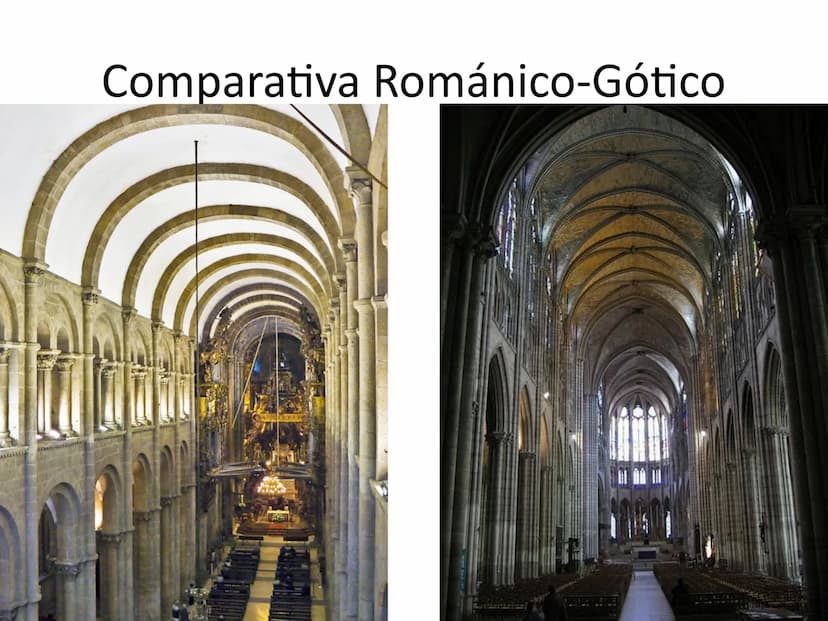 Gótico
Arquitectura Comparativa Románico-Gótico
munle Caracteristicas Generales:
Arco apuntado => verticalidad
Bóveda de crucería y evolució