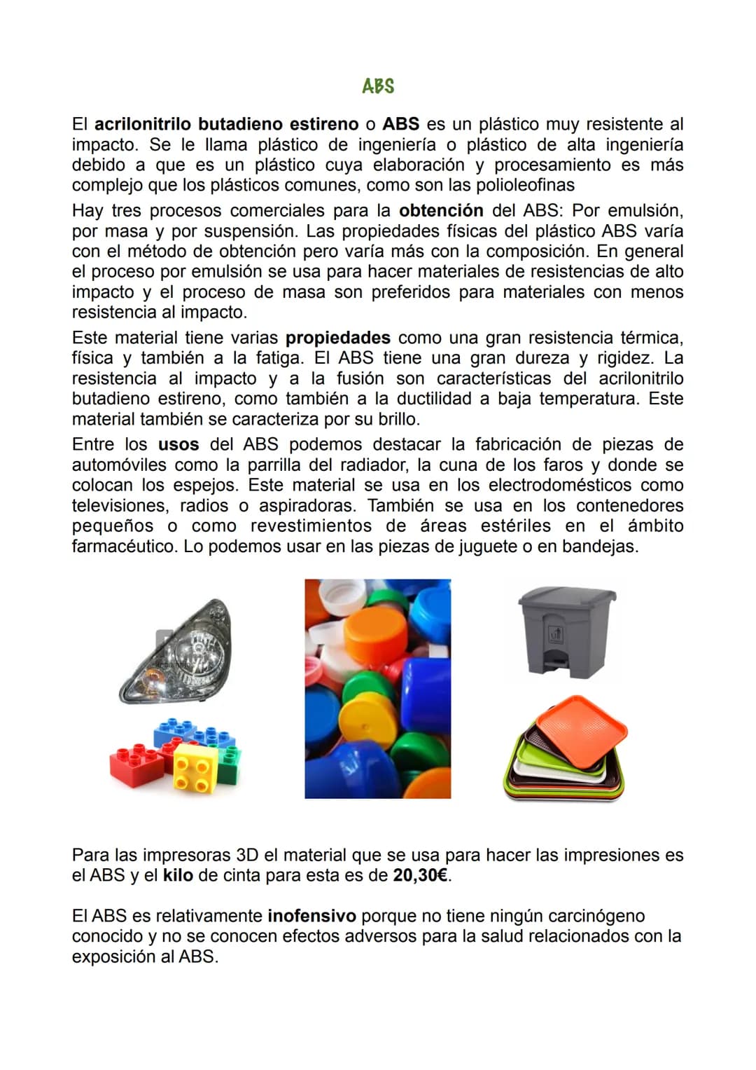 
<h2 id="introduccin">Introducción</h2>
<p>En este informe, se abordarán los diferentes tipos de plásticos, sus propiedades, características