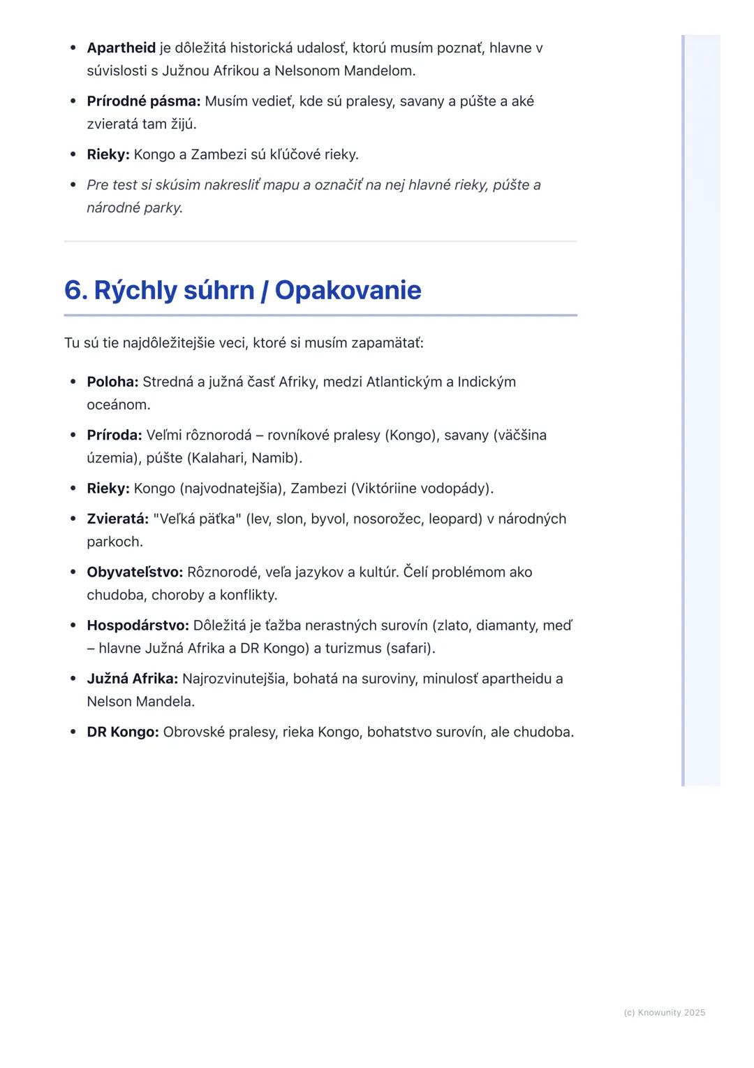 # Stredná a Južná Afrika

1. Prehľad / Úvod

Takže, ideme sa učiť o Strednej a Južnej Afrike. Je to obrovská časť kontinentu
Afrika, ktorá j