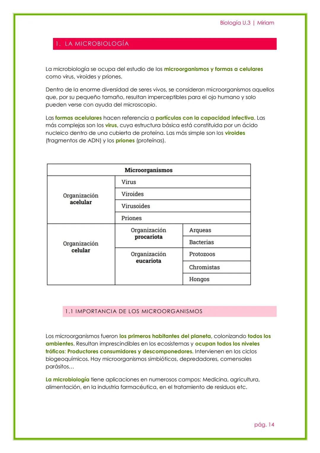Biología U.3 | Miriam
MICROORGANISMOS,
FORMAS ACELULARES Y
SALUD.
UNIDAD 2
pág. 13 # 1. LA MICROBIOLOGÍA
Biología U.3 | Miriam
La microbiolo