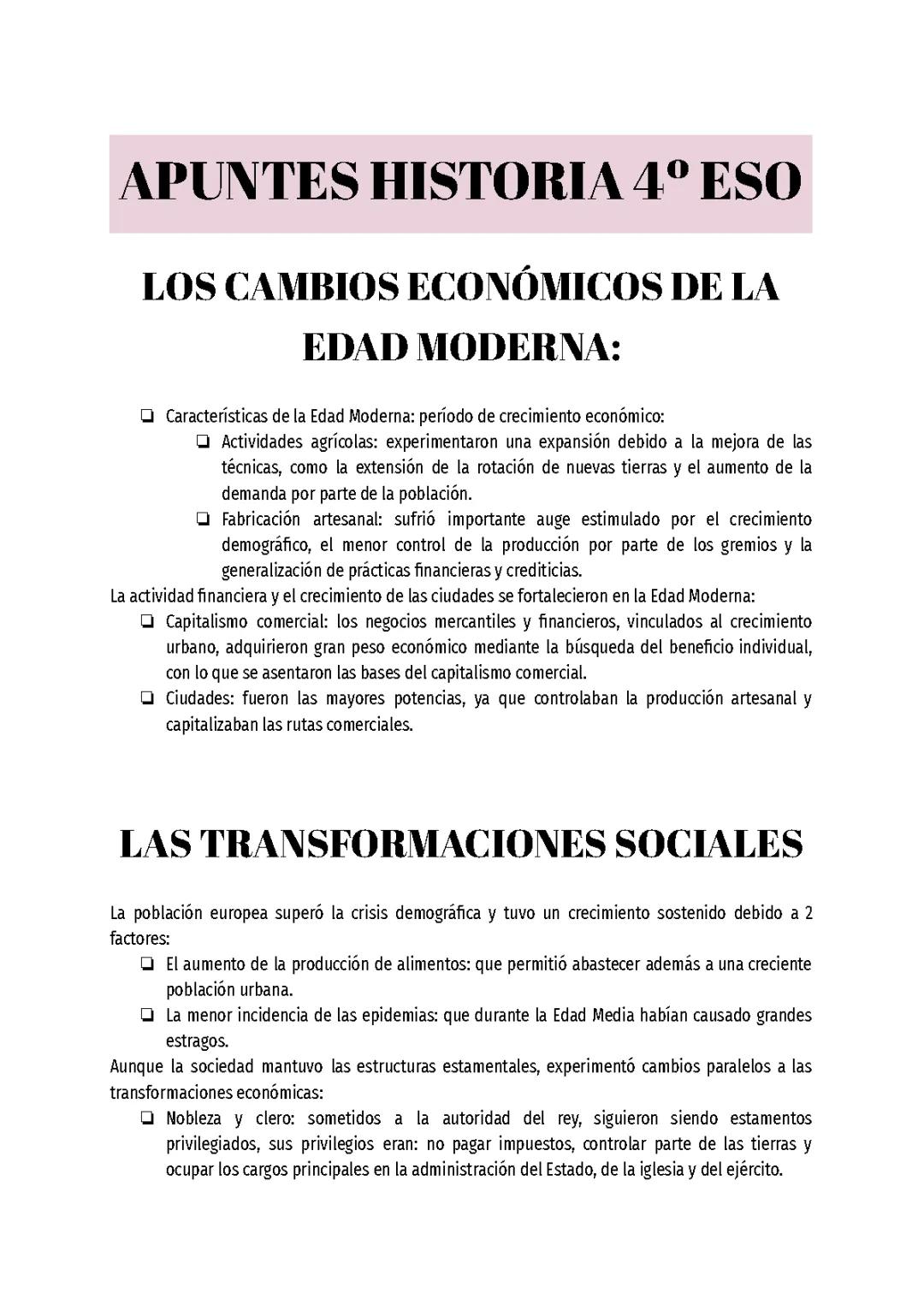 Esquemas y Resúmenes de Historia 4 ESO - PDF, Apuntes y Exámenes