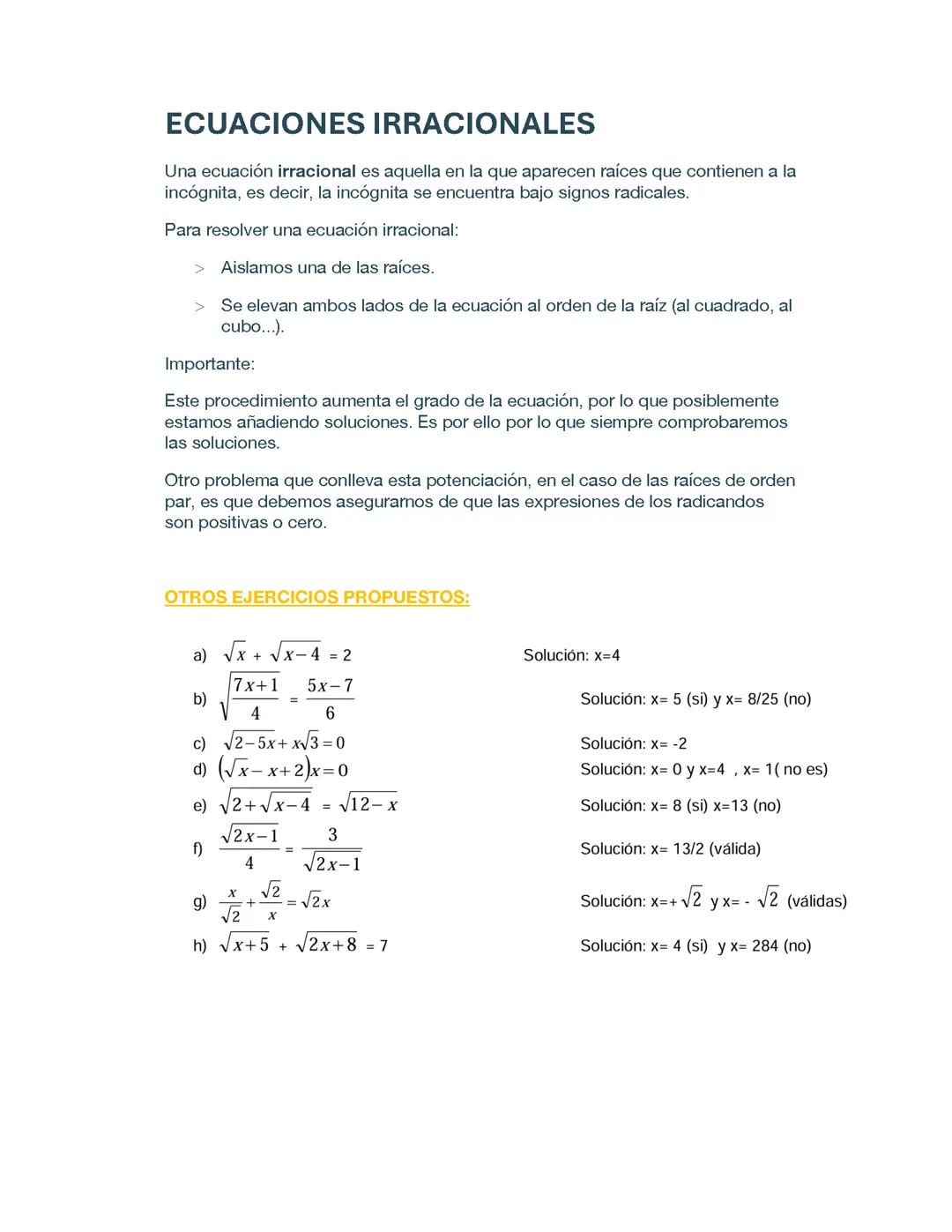 Ecuaciones irracionales
