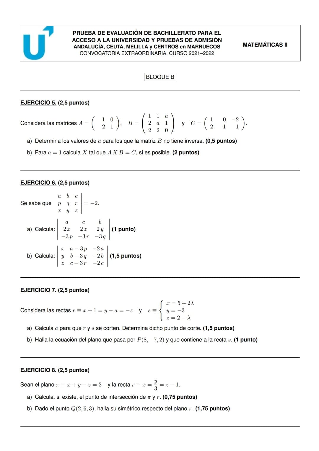 U'
Instrucciones: a) Duración: 1 hora y 30 minutos.
PRUEBA DE EVALUACIÓN DE BACHILLERATO PARA EL
ACCESO A LA UNIVERSIDAD Y PRUEBAS DE ADMISI