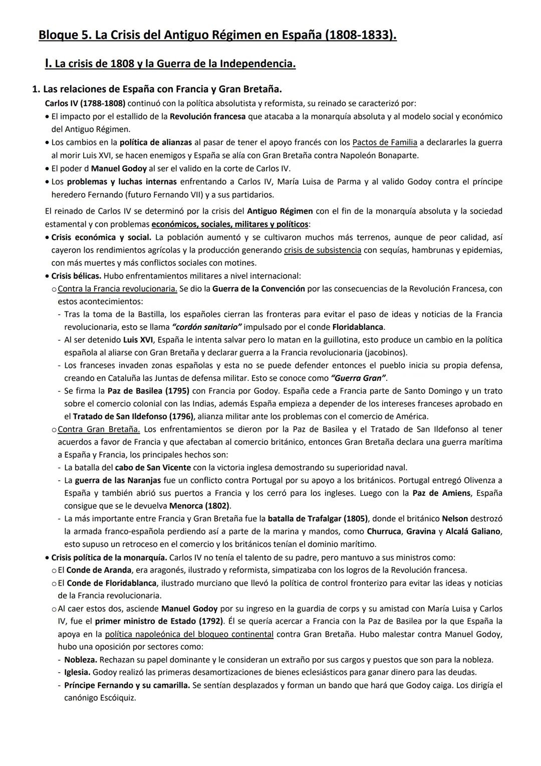 Bloque 5. La Crisis del Antiguo Régimen en España (1808-1833).
I. La crisis de 1808 y la Guerra de la Independencia.
1. Las relaciones de Es