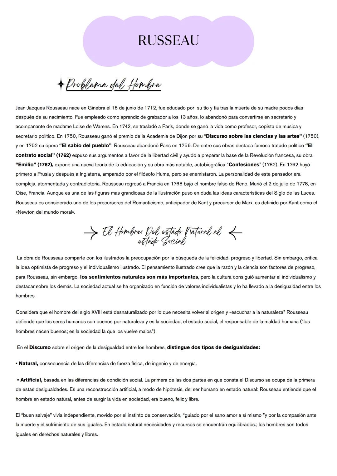 RUSSEAU

-Problema del Hombre

Jean-Jacques Rousseau nace en Ginebra el 18 de junio de 1712, fue educado por su tío y tia tras la muerte de 