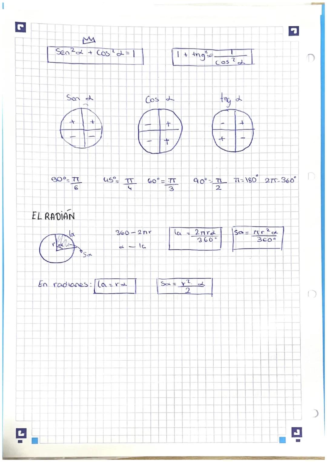 IDENTIDADES TRIGONOMÉTRICAS
Sen (d+B) = Sen d. Cos B ± Cos & Sen B
Cos (2±B) = Cosd· Cosß = Send Senß.
tng (2+B) =
Sen (-a)=-Sen d
Sen 2 d =