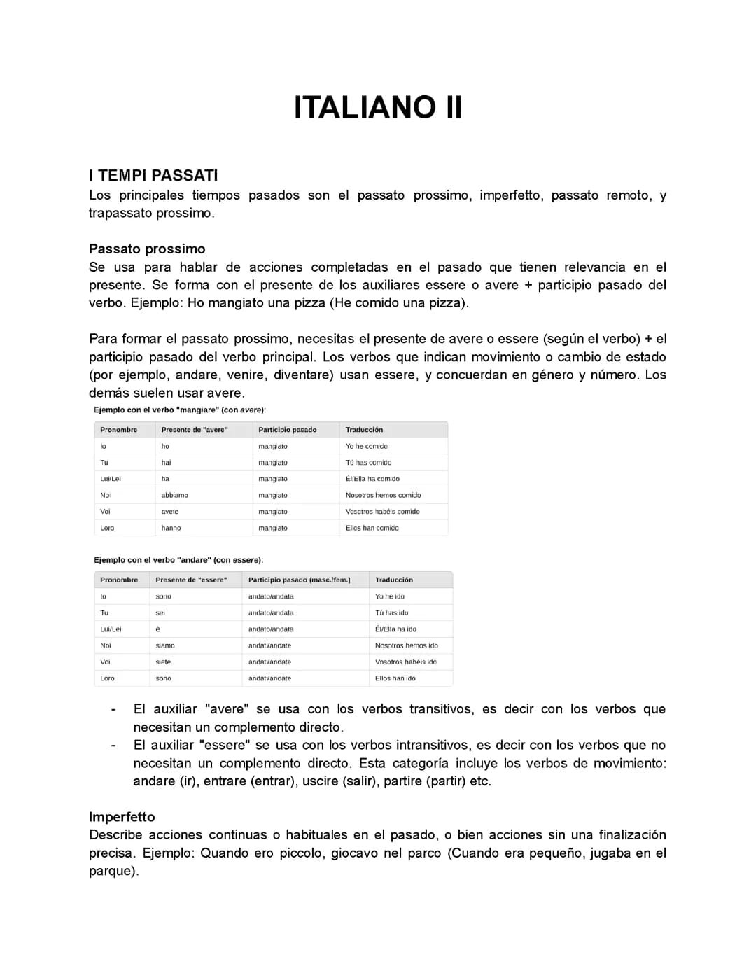 Italiano II: primera parte