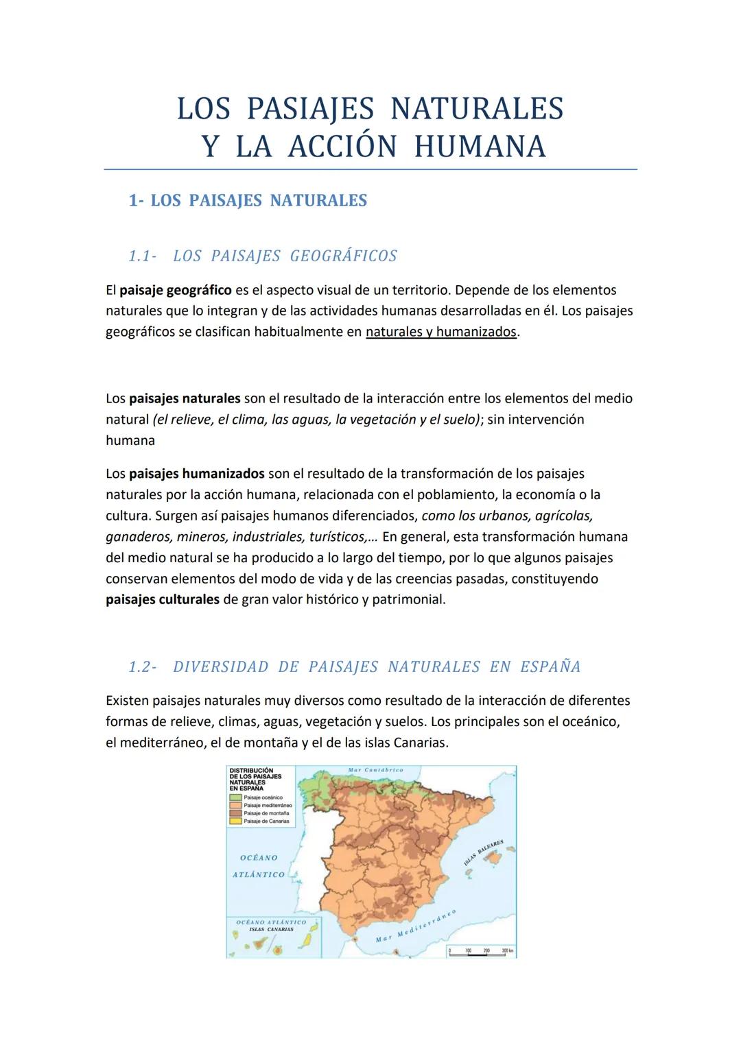 LOS PASIAJES NATURALES
Y LA ACCIÓN HUMANA
1- LOS PAISAJES NATURALES
1.1 LOS PAISAJES GEOGRÁFICOS
El paisaje geográfico es el aspecto visual 