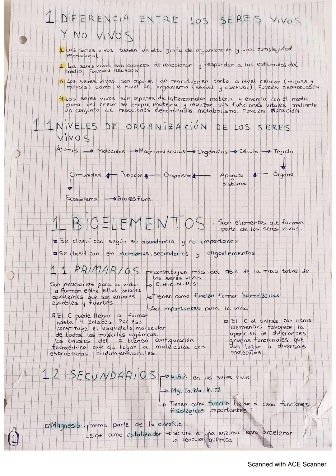 A
1. DIFERENCIA ENTRE
Y NO VIVO S
1 Los seres vivos tienen un alto grado de organización y una complejidad
estructural.
2. Los seres vivos s