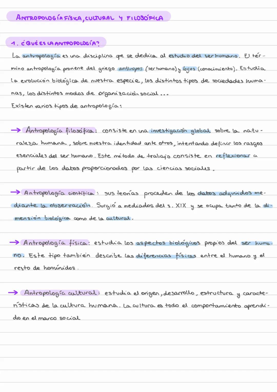 ANTROPOLOGÍA FÍSICA, CULTURAL Y FILOSÓFICA
1. ¿QUÉ ES LA ANTROPOLOGÍA?
La antropología es una disciplina que se dedica al estudio del ser hu