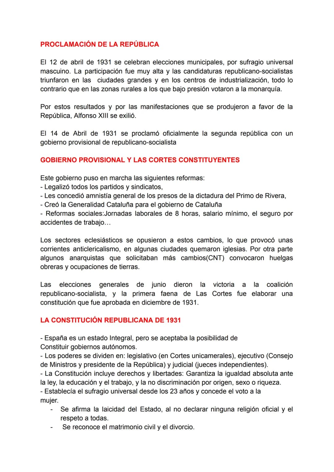 PROCLAMACIÓN DE LA REPÚBLICA
El 12 de abril de 1931 se celebran elecciones municipales, por sufragio universal
mascuino. La participación fu