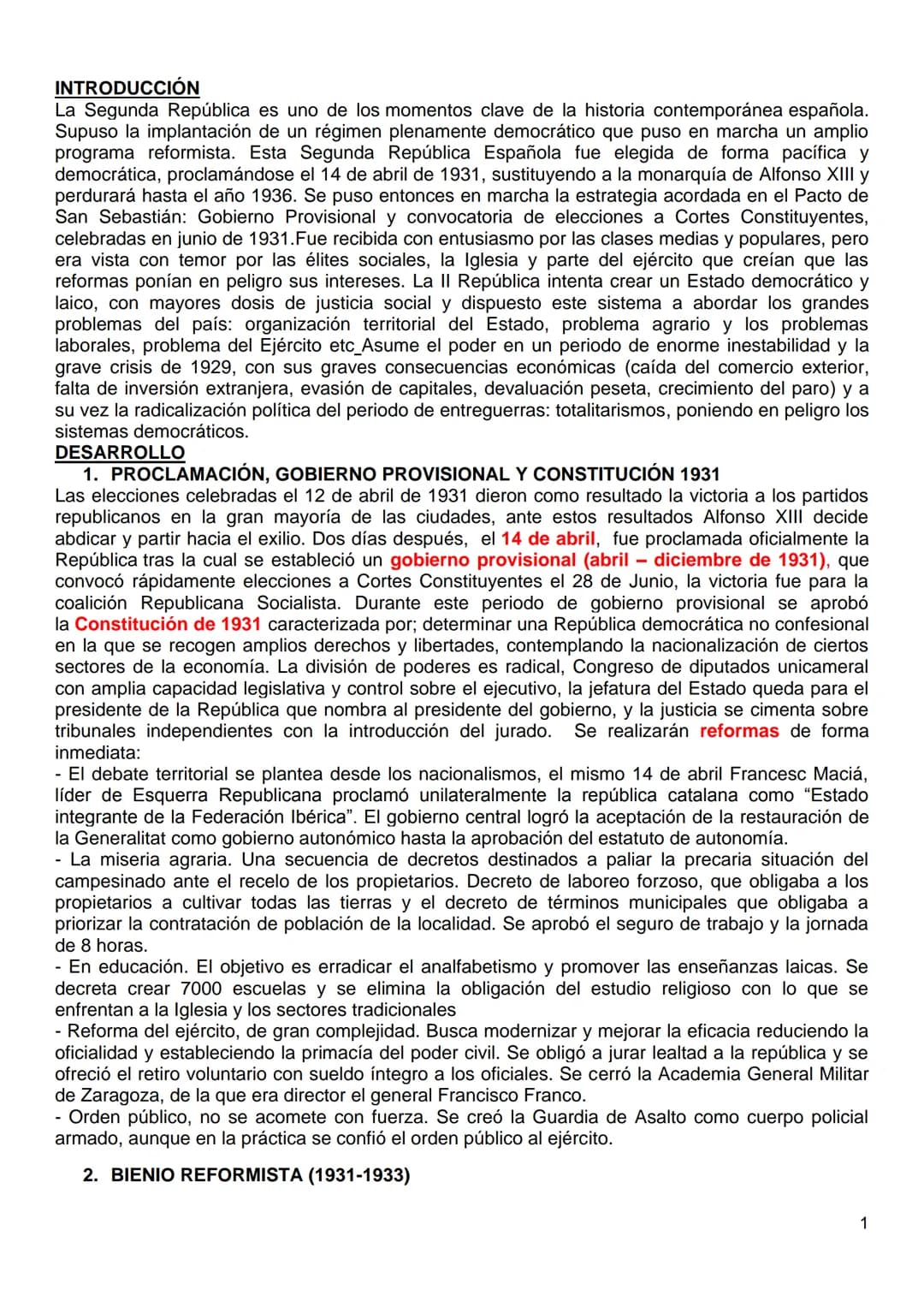 INTRODUCCIÓN
La Segunda República es uno de los momentos clave de la historia contemporánea española.
Supuso la implantación de un régimen p