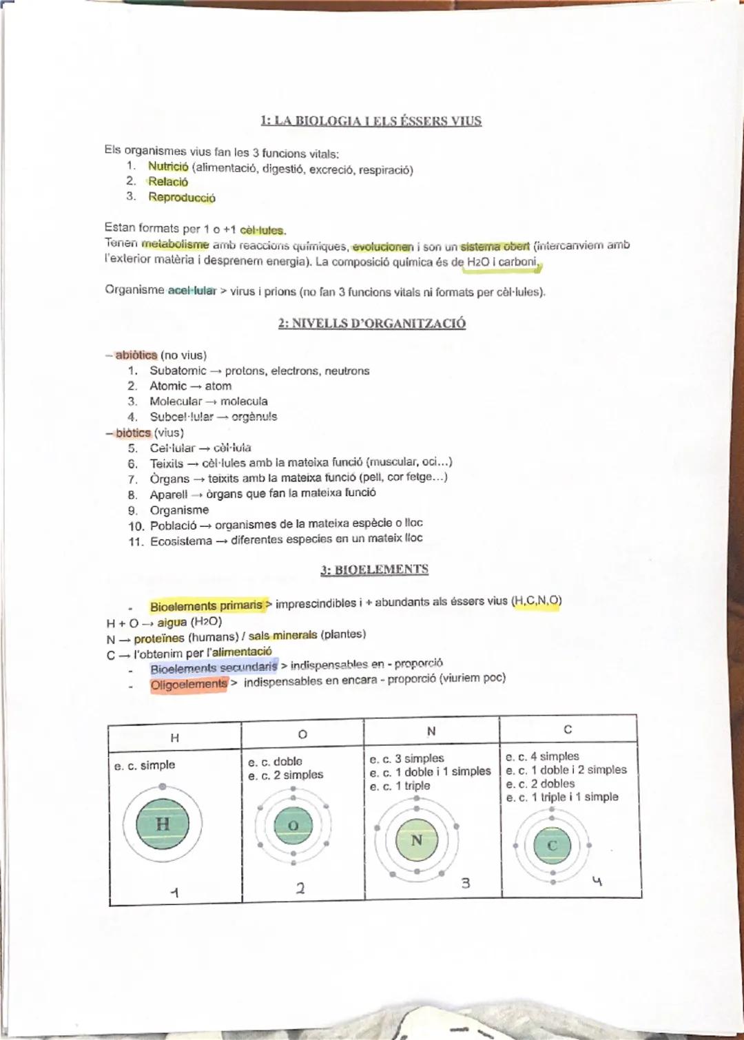 # 1: LA BIOLOGIA I ELS ÉSSERS VIUS

Els organismes vius fan les 3 funcions vitals:
1.  Nutrició (alimentació, digestió, excreció, respiració