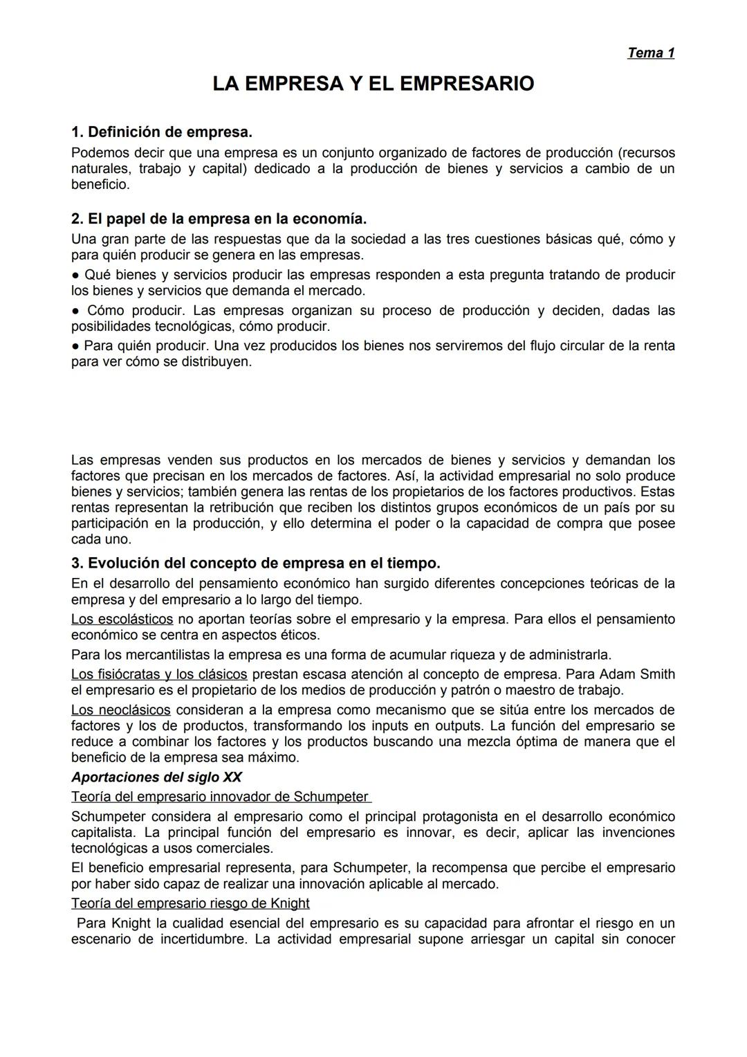 LA EMPRESA Y EL EMPRESARIO
Tema 1
1. Definición de empresa.
Podemos decir que una empresa es un conjunto organizado de factores de producció
