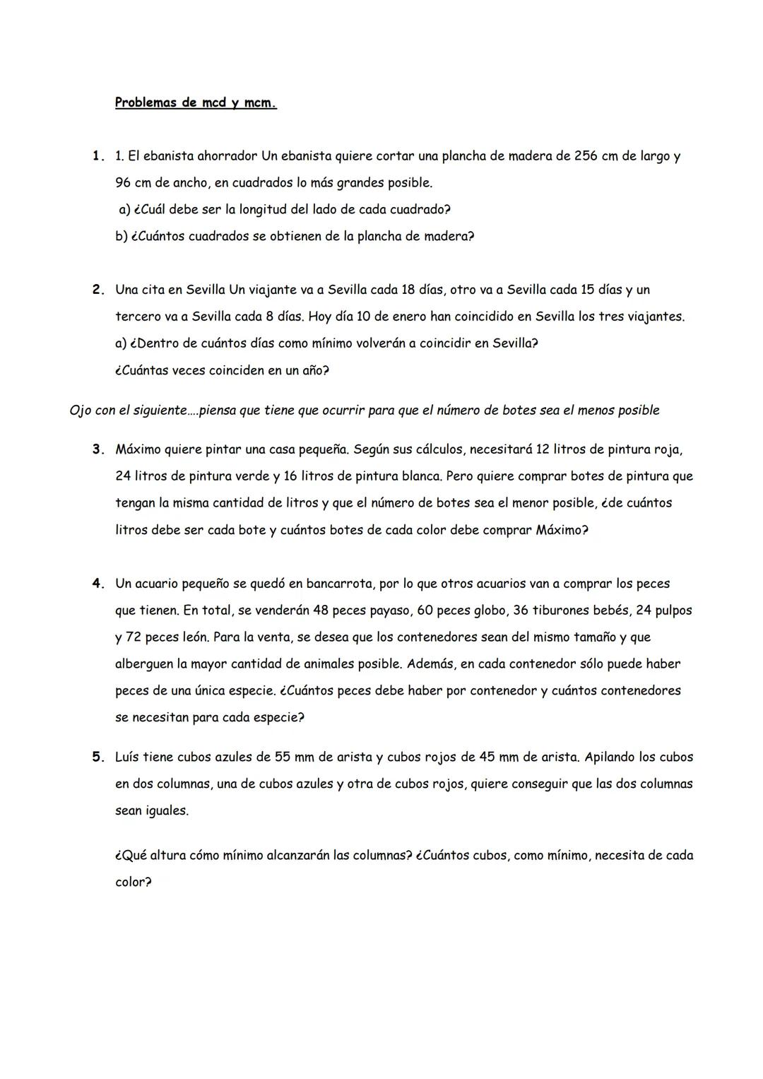 Problemas de mcd y mcm.

1. 1. El ebanista ahorrador Un ebanista quiere cortar una plancha de madera de 256 cm de largo y
96 cm de ancho, en