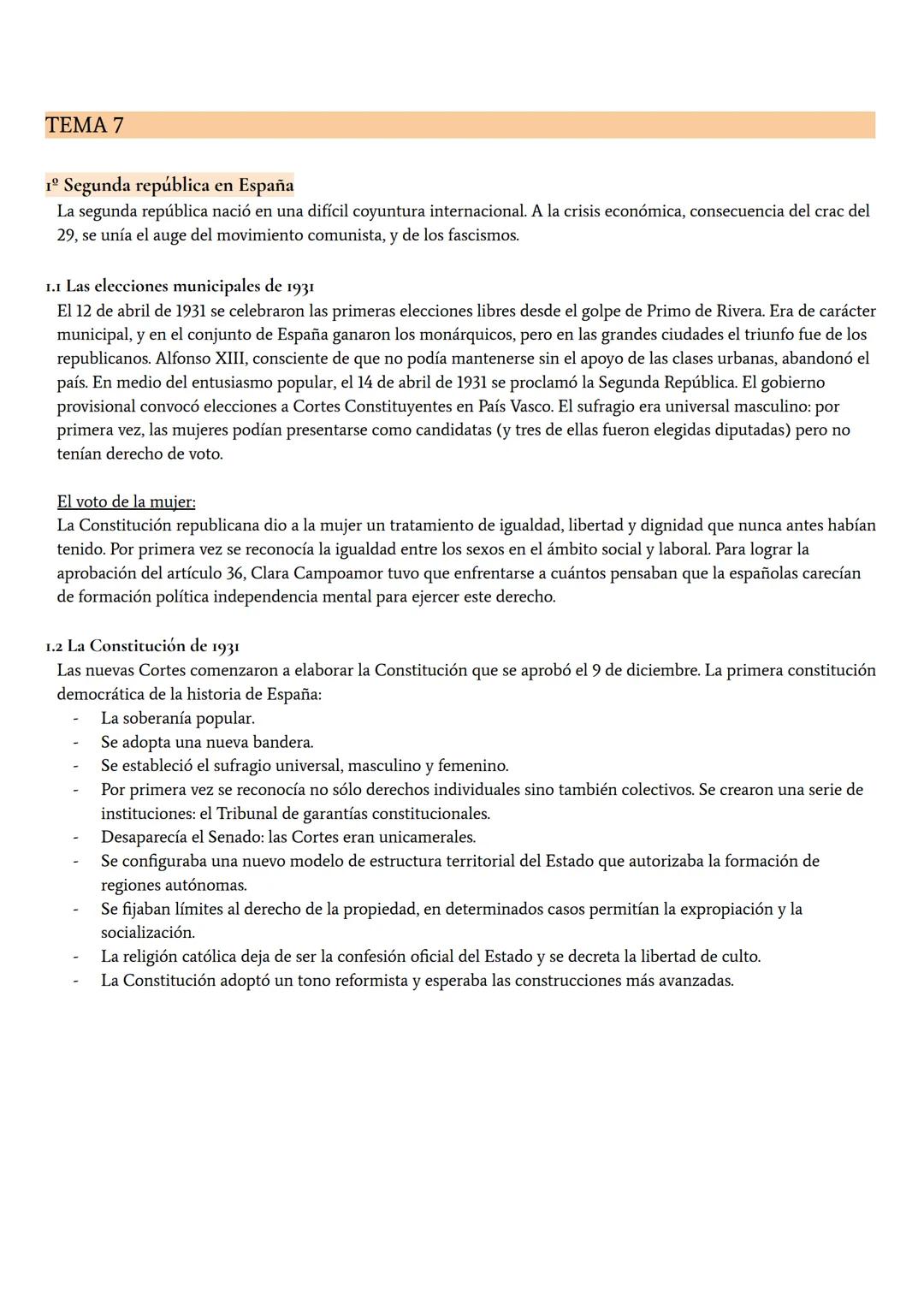 TEMA 7
1º Segunda república en España
La segunda república nació en una difícil coyuntura internacional. A la crisis económica, consecuencia