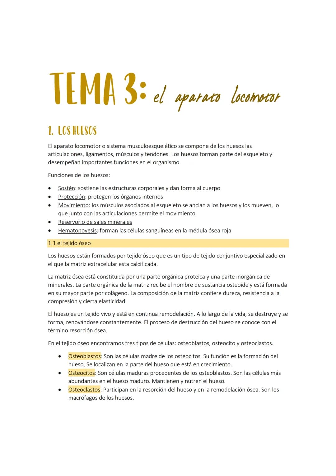 TEMA 3: el
aparato
1. LOS HUESOS
El aparato locomotor o sistema musculoesquelético se compone de los huesos las
articulaciones, ligamentos, 