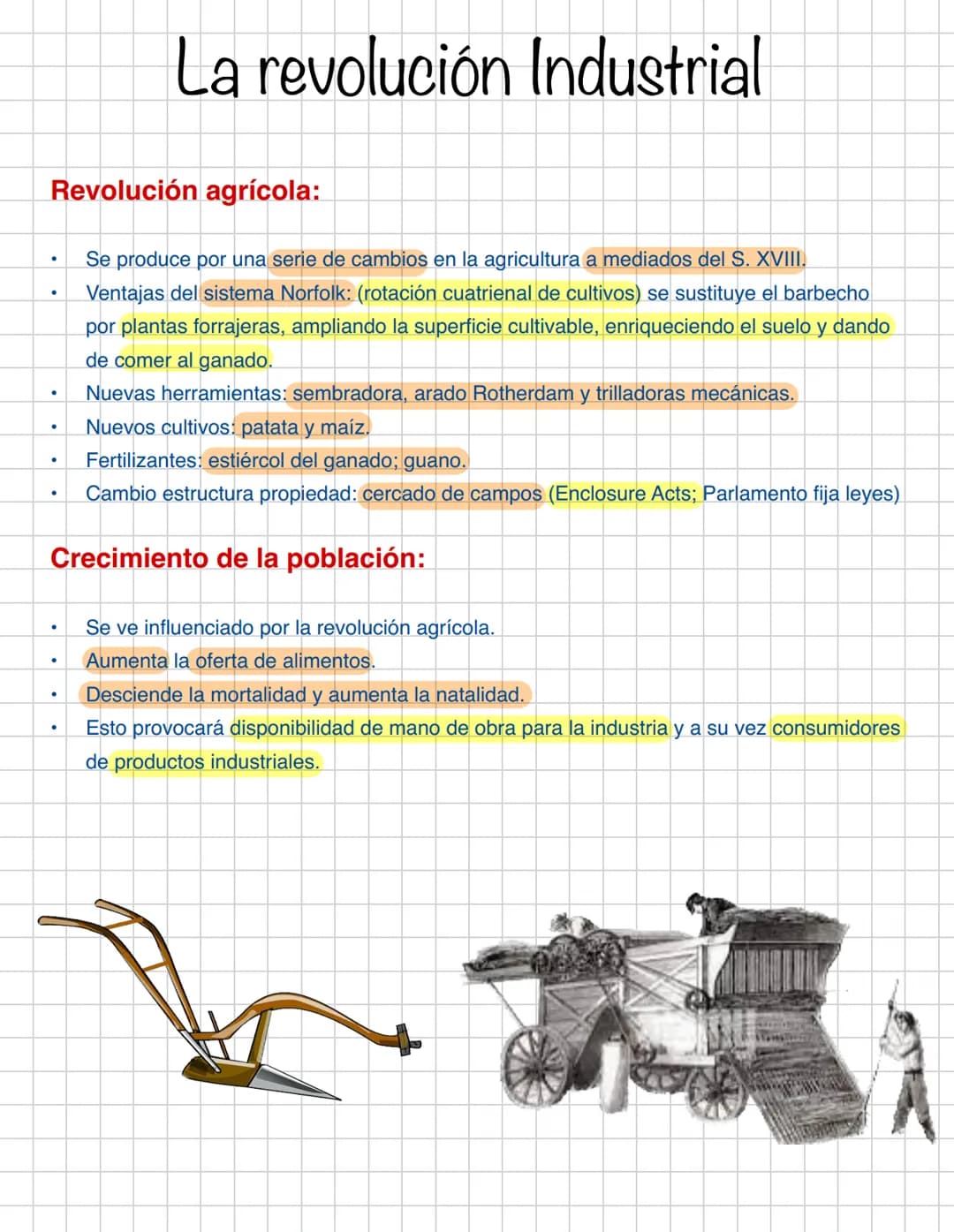 Revolución agrícola:
Se produce por una serie de cambios en la agricultura a mediados del S. XVIII.
Ventajas del sistema Norfolk: (rotación 