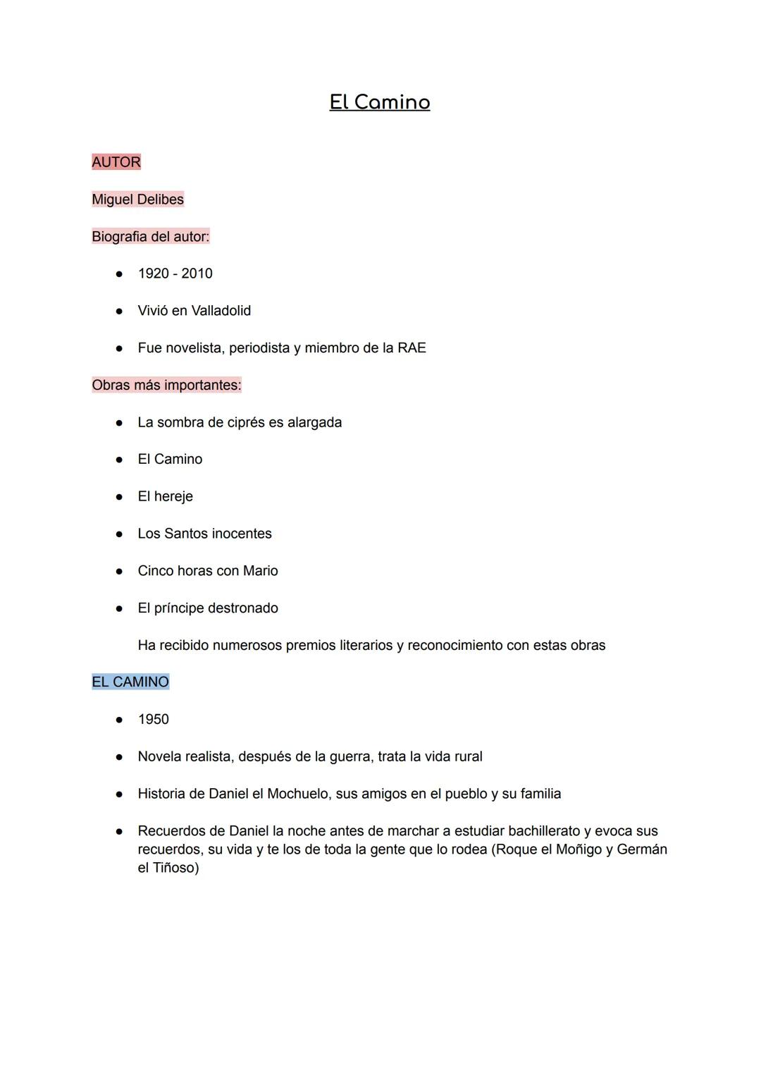 # El Camino

AUTOR

Miguel Delibes

Biografia del autor:

*   1920 - 2010

*   Vivió en Valladolid

*   Fue novelista, periodista y miembro 