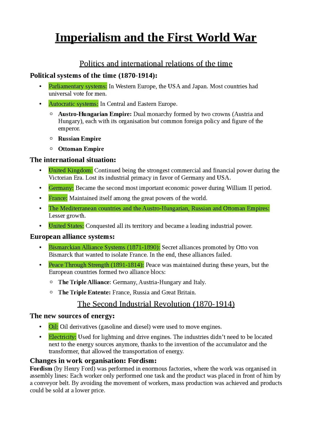 Imperialism's Role in the Onset of the First World War