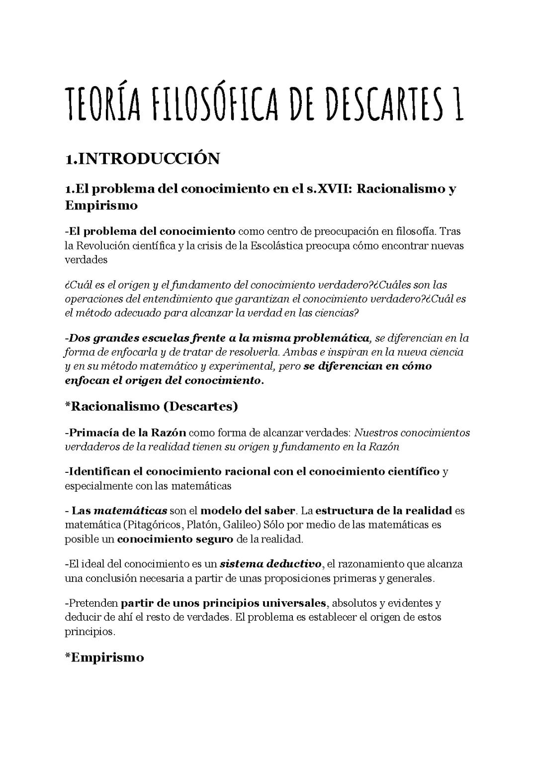 Descartes: Ideas Principales y Resumen para 2 Bachillerato