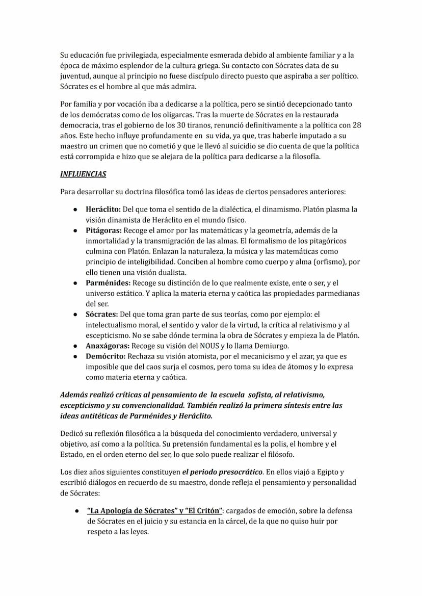 PLATÓN
CONTEXTO SOCIO-CULTURAL DE PLATÓN
Su vida se vio influenciada por los sucesos acontecidos en su época entre los que cabe
destacar:
La