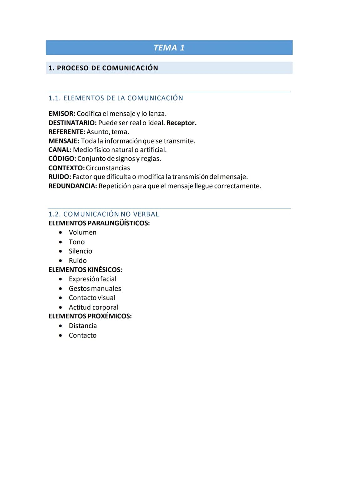 1. PROCESO DE COMUNICACIÓN
1.1. ELEMENTOS DE LA COMUNICACIÓN
EMISOR: Codifica el mensaje y lo lanza.
DESTINATARIO: Puede ser real o ideal. R