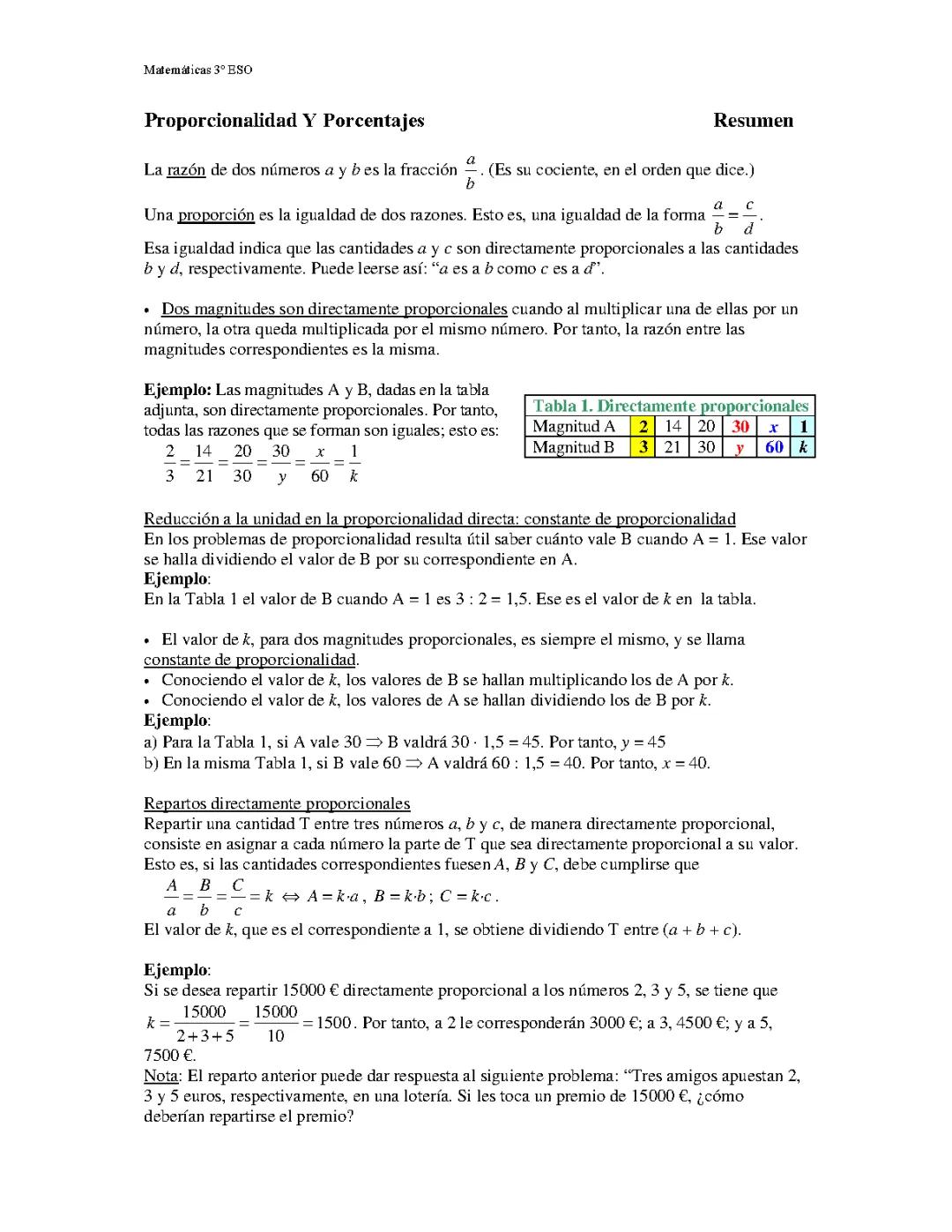 Proporcionalidad y porcentajes 
