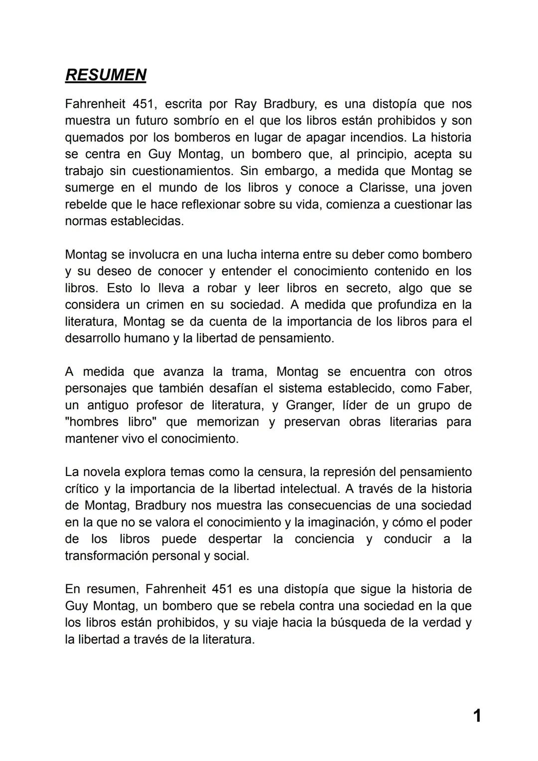 RESUMEN LIBRO FAHRENHEIT 451