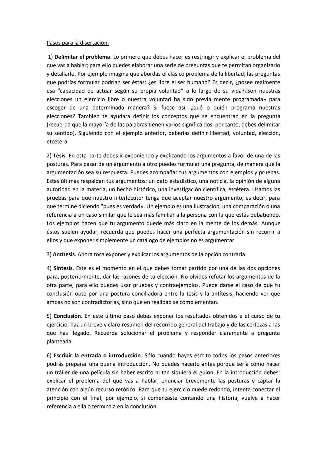 Pasos para la disertación:
1) Delimitar el problema. Lo primero que debes hacer es restringir y explicar el problema del
que vas a hablar; p