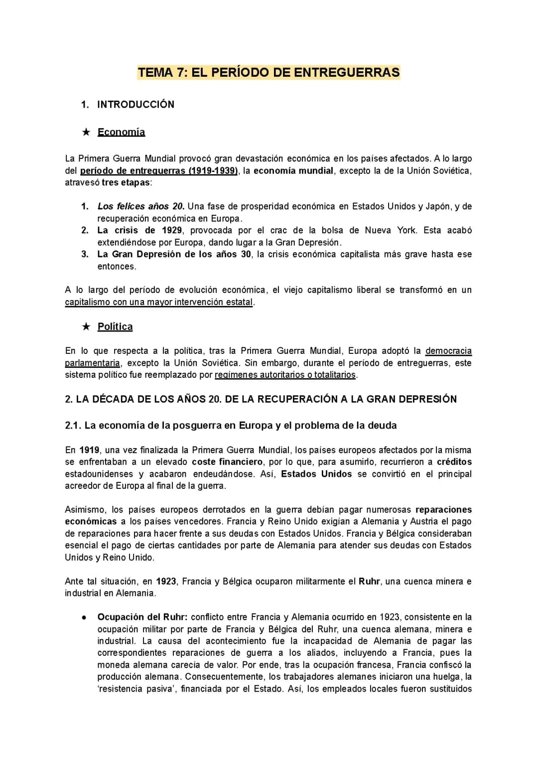 EL PERIODO DE ENTREGUERRAS