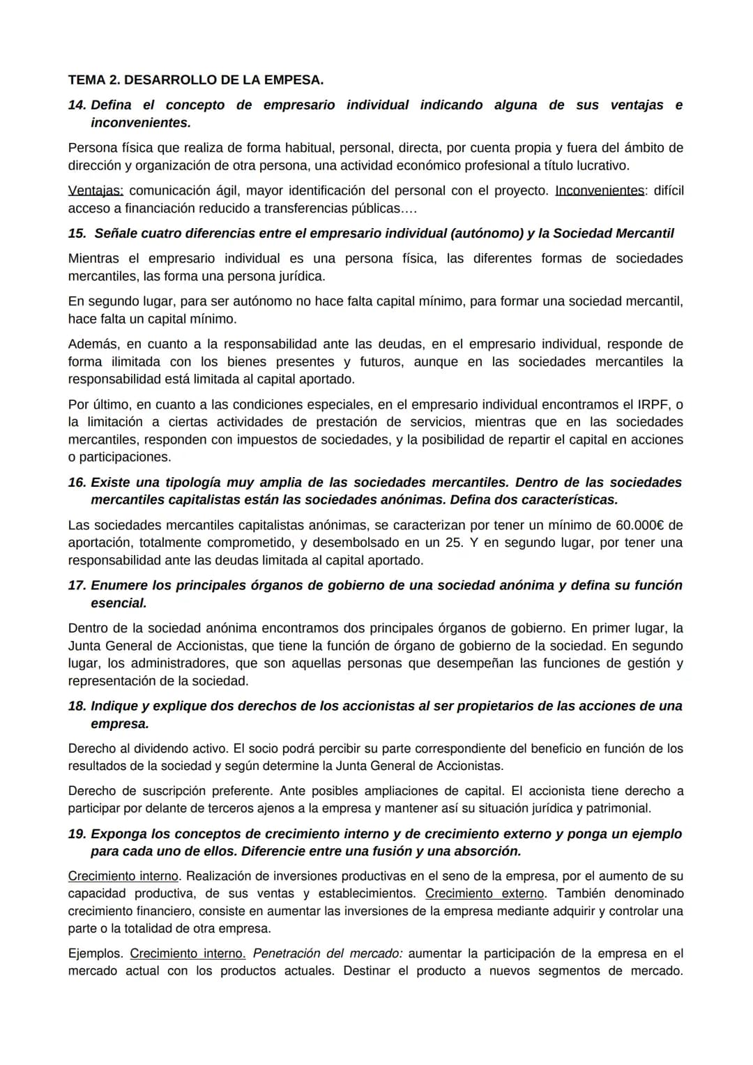 PREGUNTAS TIPO EVAU - ECONOMÍA DE LA EMPRESA
TEMA 1. INTRODUCCIÓN A LA EMPRESA.
1. Explique brevemente la teoría del empresario de Schumpete
