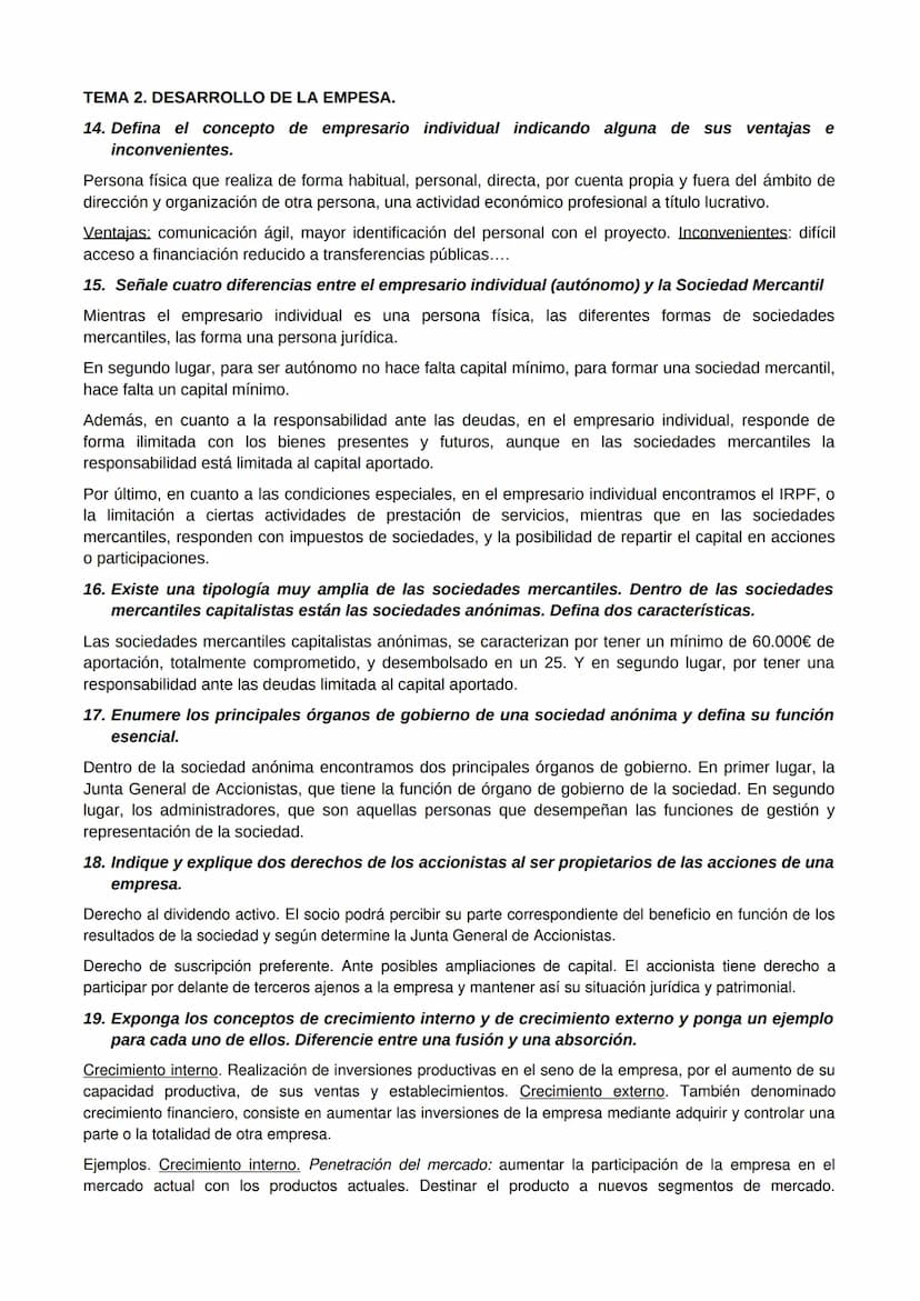 PREGUNTAS TIPO EVAU - ECONOMÍA DE LA EMPRESA
TEMA 1. INTRODUCCIÓN A LA EMPRESA.
1. Explique brevemente la teoría del empresario de Schumpete