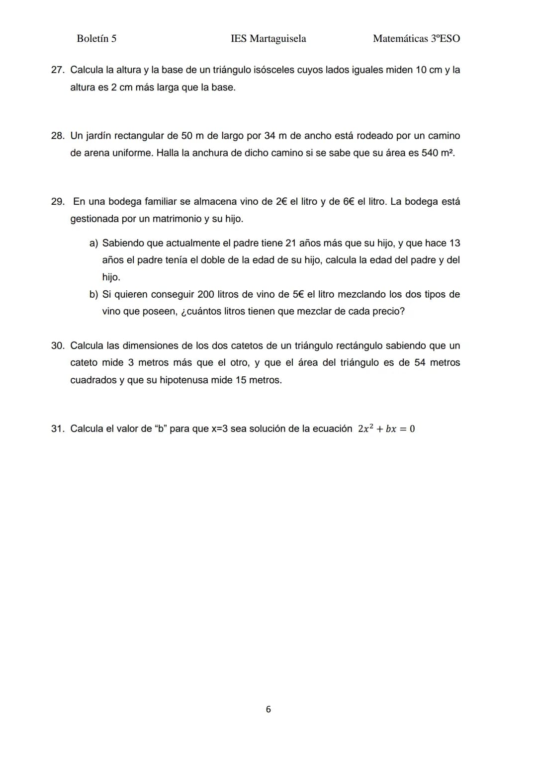 Boletín 5
BOLETÍN 5:
1. ¿Son equivalentes las siguientes ecuaciones?
x-1
a) -=X ;
3
b)
2x-1 x+1
4
4
d)
c) 2x+1=x
x-2 x +1
+
3
4
=
b)
;
c)
d)