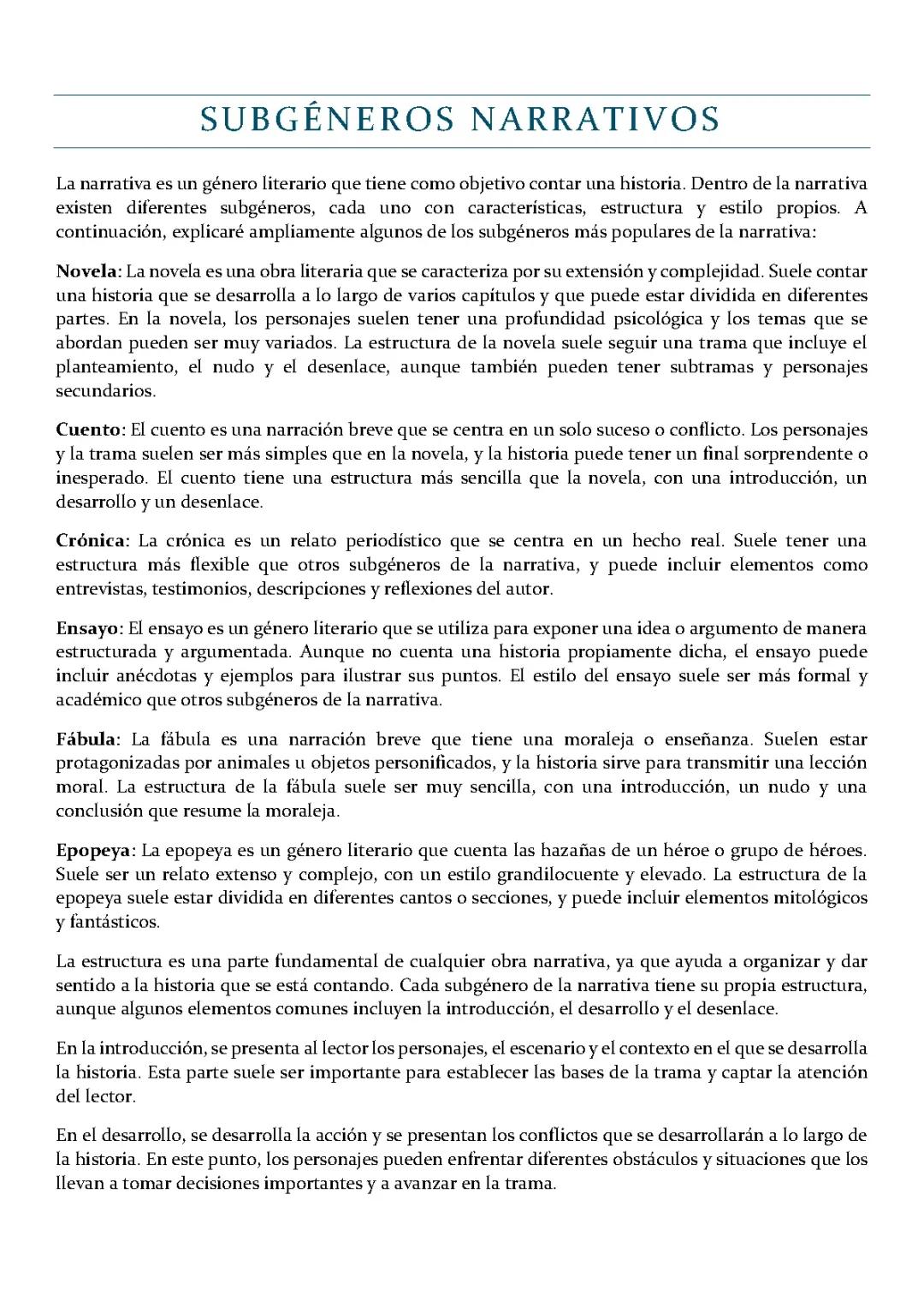 Tipos de Subgéneros Narrativos