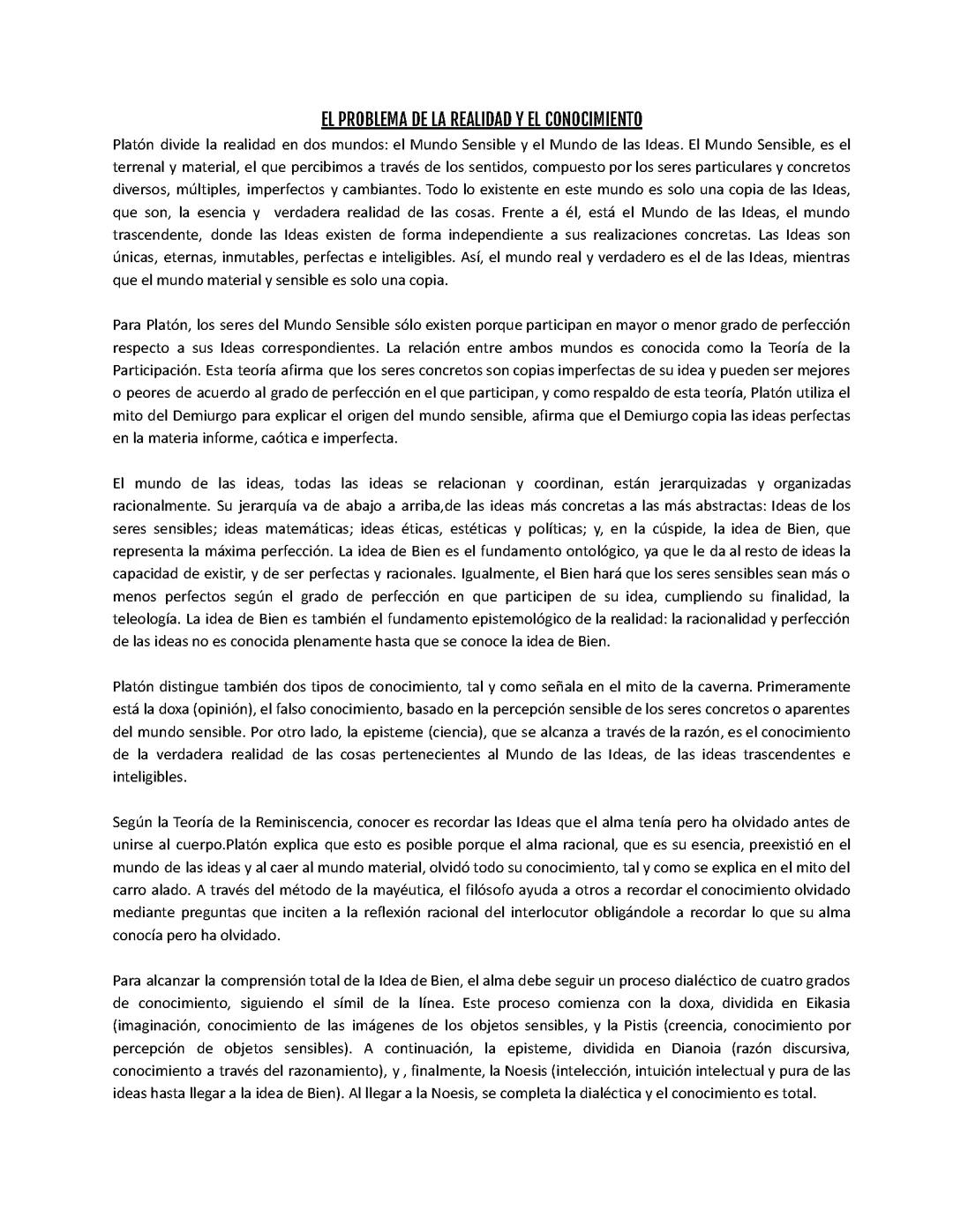 La Filosofía de Platón: Realidad, Conocimiento y Sociedad