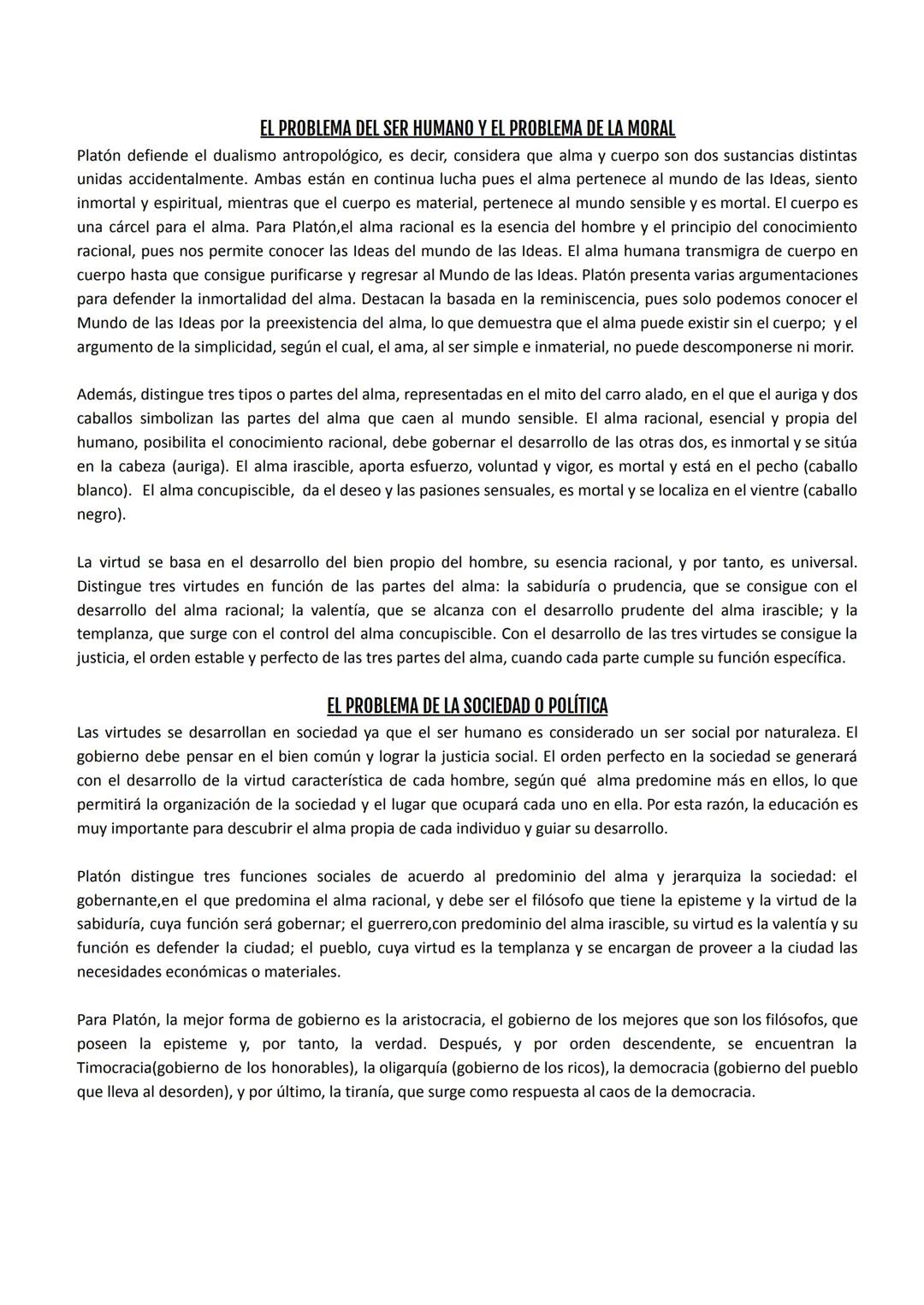 EL PROBLEMA DE LA REALIDAD Y EL CONOCIMIENTO
Platón divide la realidad en dos mundos: el Mundo Sensible y el Mundo de las Ideas. El Mundo Se