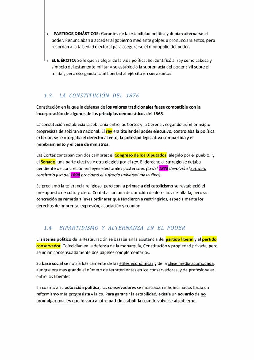 LA RESTAURACIÓN
1- EL RETORNO DE LA DINASTÍA
Los años finales del Sexenio, y en particular durante el gobierno de Serrano, las fuerzas
conse