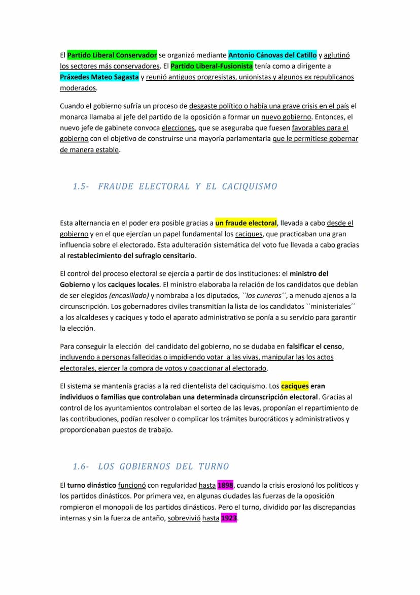 LA RESTAURACIÓN
1- EL RETORNO DE LA DINASTÍA
Los años finales del Sexenio, y en particular durante el gobierno de Serrano, las fuerzas
conse