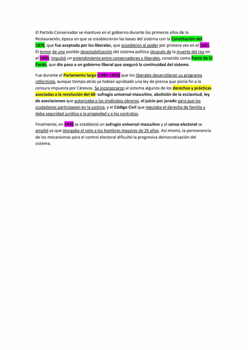 LA RESTAURACIÓN
1- EL RETORNO DE LA DINASTÍA
Los años finales del Sexenio, y en particular durante el gobierno de Serrano, las fuerzas
conse