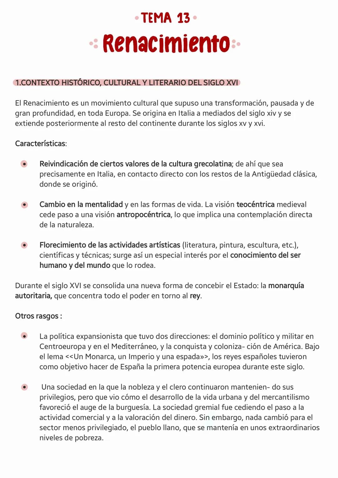 El Renacimiento: Cultura, Antropocentrismo y Cambios Sociales en el Siglo XVI