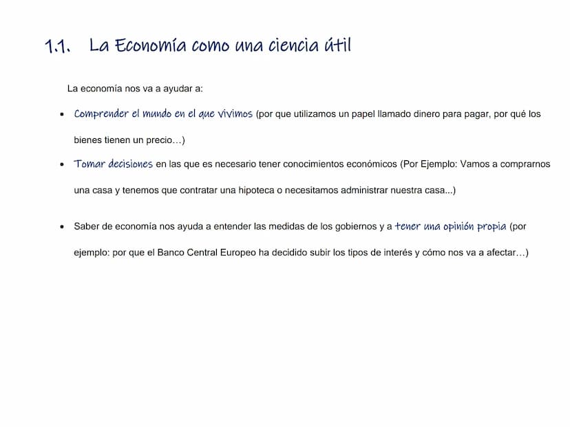TEMA 1. PRINCIPIOS BÁSICOS DE ECONOMÍA
1. Economía. Una ciencia útil
2. La escasez y los recursos, la necesidad de elegir
2.1
Los recursos s