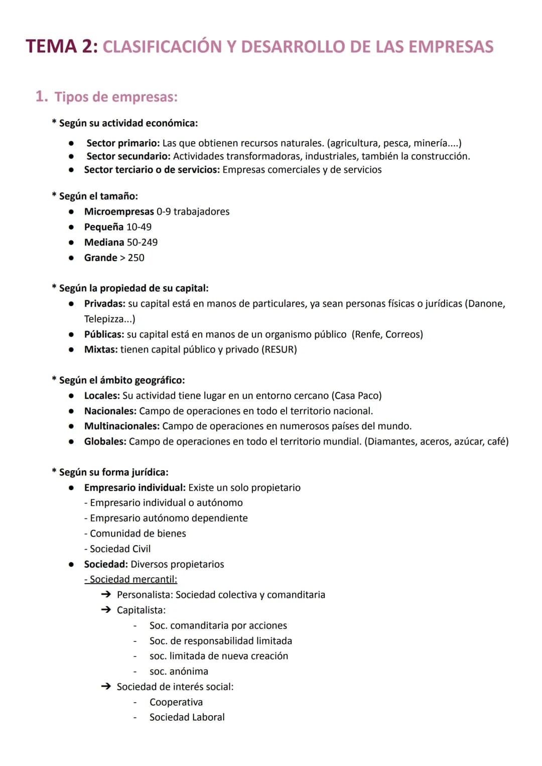 TEMA 2: CLASIFICACIÓN Y DESARROLLO DE LAS EMPRESAS
1. Tipos de empresas:
* Según su actividad económica:
● Sector primario: Las que obtienen