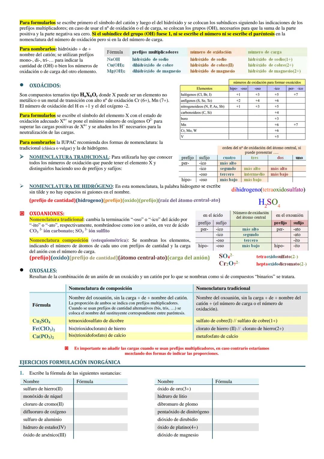 FORMULACIÓN QUÍMICA INORGÁNICA
● NORMAS GENERALES PARA ESCRIBIR LAS FÓRMULAS
En la fórmula de un compuesto se escriben juntos los símbolos d