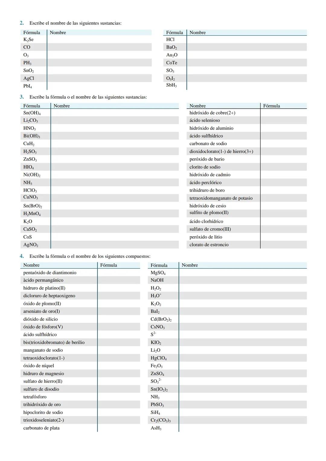 FORMULACIÓN QUÍMICA INORGÁNICA
● NORMAS GENERALES PARA ESCRIBIR LAS FÓRMULAS
En la fórmula de un compuesto se escriben juntos los símbolos d