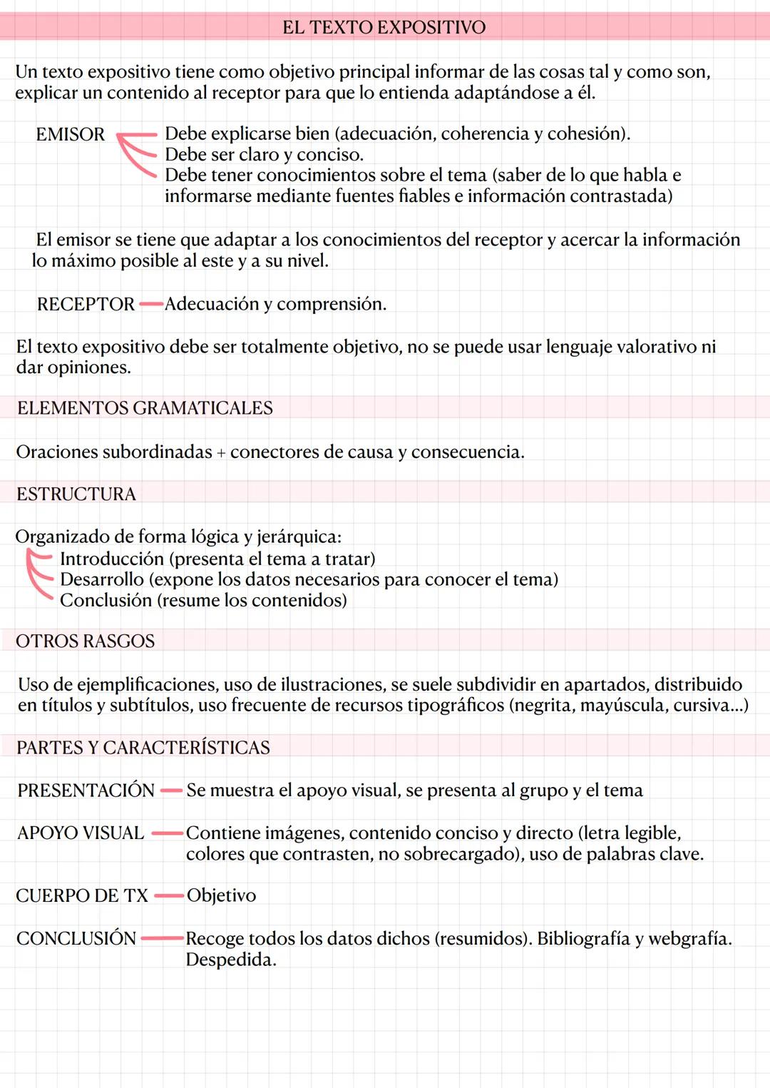 Un texto expositivo tiene como objetivo principal informar de las cosas tal y como son,
explicar un contenido al receptor para que lo entien